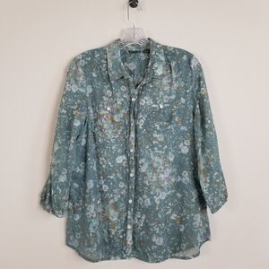 Eddie Bauer Lightweight Cotton 3/4 Sleeve Button Front Shirt Top Medium